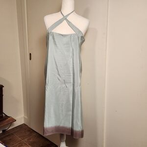 Banana Republic Silk Cotton Blend Icey Blue Grey Ombre Halter Midi Dress Size 14